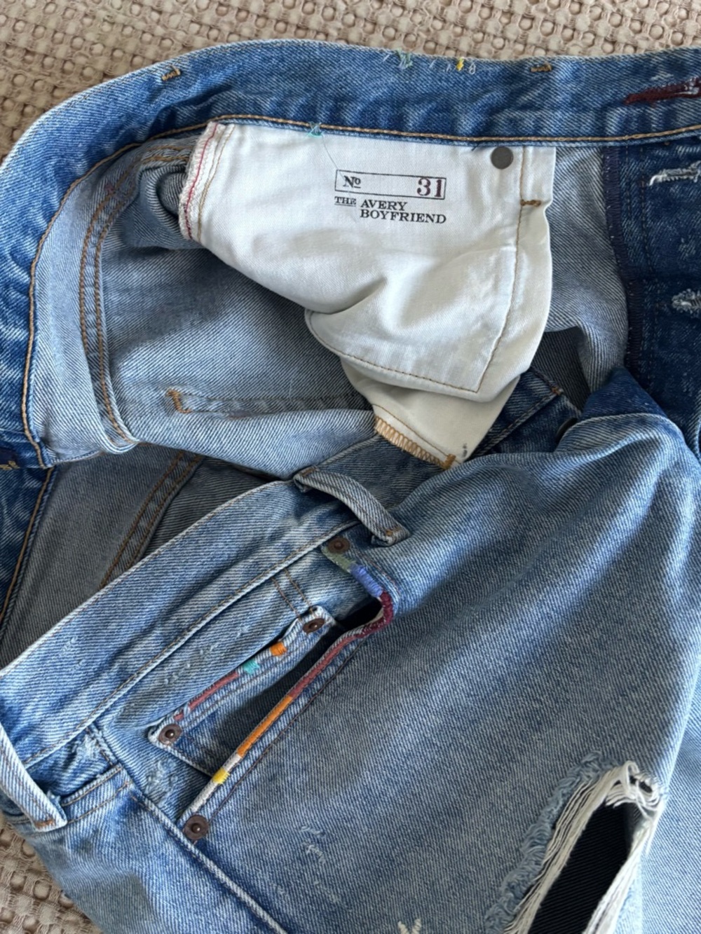 Polo by Ralph Lauren Light Blue Boyfriend Jeans with Red Heart Embroidery - Picture 4 of 8